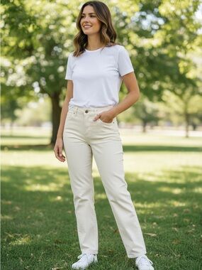 Talbots Petites Straight Corduroy Pants 12P Navy White Ivory Mid Rise Preppy